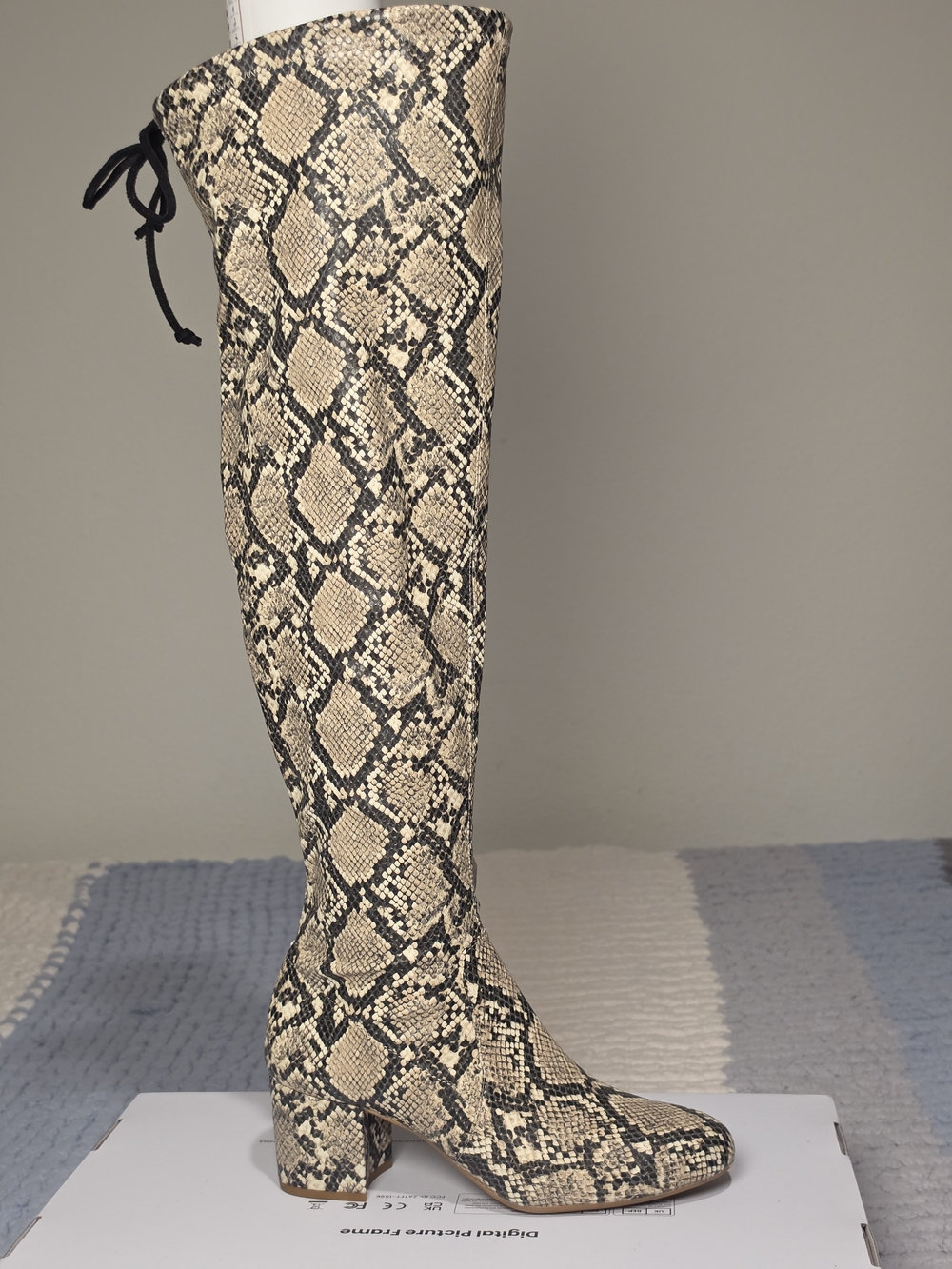Gianni Bini Snake Print Over-the-Knee Boots - Beige & Black - Picture 3 of 10
